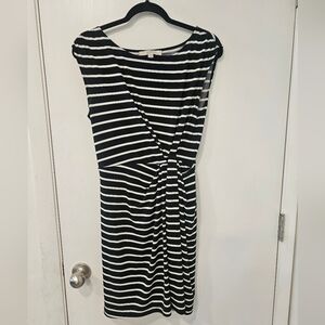 LOFT black and white striped, boat neck wrap dress size S